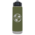 Personalized olive green 20 oz vacuum insulated water bottle with 'Soccer Ball' design