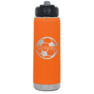 Personalized orange 20 oz vacuum insulated water bottle with 'Soccer Ball' design
