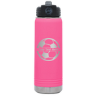 Personalized pink 20 oz vacuum insulated water bottle with 'Soccer Ball' design