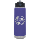 Personalized purple 20 oz vacuum insulated water bottle with 'Soccer Ball' design