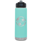 Personalized teal 20 oz vacuum insulated water bottle with 'Soccer Ball' design