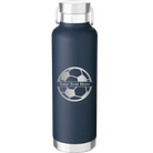 Personalized navy 24 oz vacuum insulated water bottle with 'Soccer Ball' design