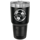 Personalized black 30 oz vacuum insulated tumbler with 'Soccer Ball' design