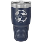 Personalized navy 30 oz vacuum insulated tumbler with 'Soccer Ball' design