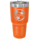 Personalized orange 30 oz vacuum insulated tumbler with 'Soccer Ball' design