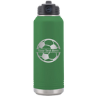 Personalized green 32 oz vacuum insulated water bottle with 'Soccer Ball' design