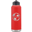 Personalized red 32 oz vacuum insulated water bottle with 'Soccer Ball' design