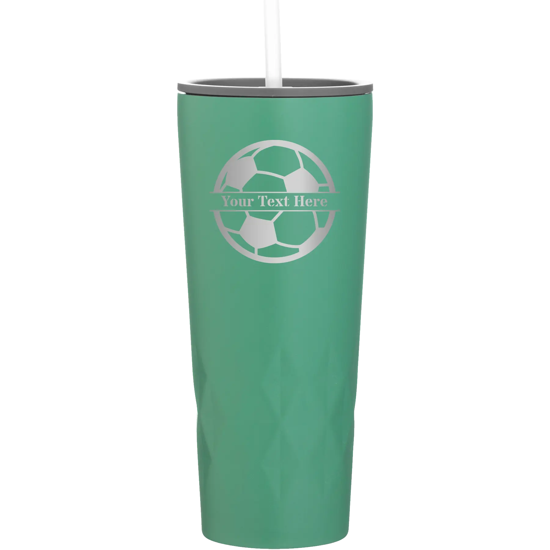 Personalized forage 20 oz vacuum insulated tumbler with 'Soccer Ball' design