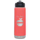 Personalized coral 20 oz vacuum insulated water bottle with 'Teacher Grade' design