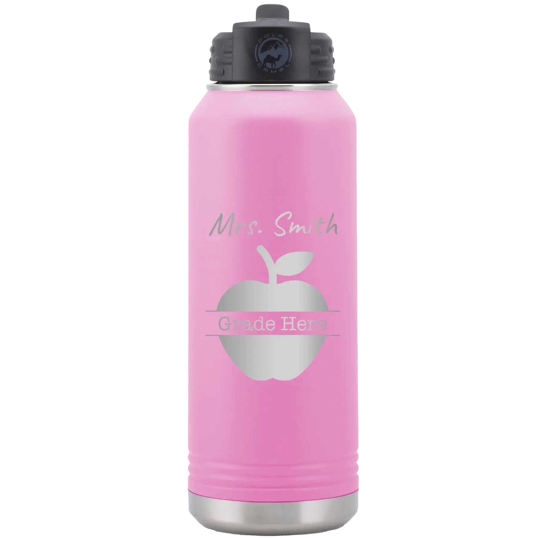 Personalized light purple 32 oz vacuum insulated water bottle with 'Teacher Grade' design