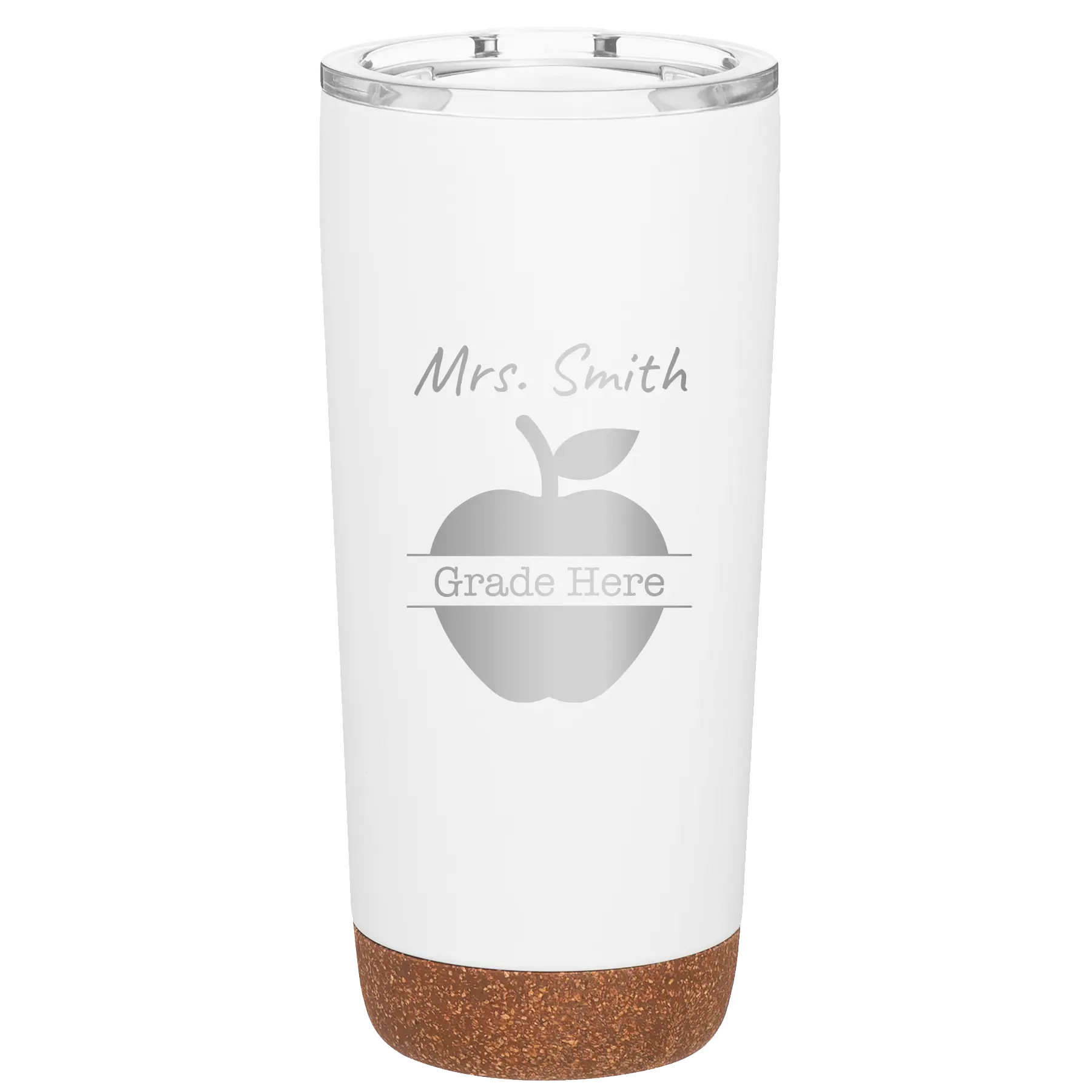 Personalized white 20 oz vacuum insulated tumbler with 'Teacher Grade' design