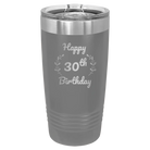 Personalized dark gray 20 oz vacuum insulated tumbler with 'Happy Birthday' design