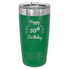 Personalized green 20 oz vacuum insulated tumbler with 'Happy Birthday' design