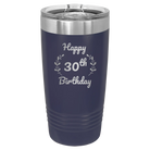 Personalized navy 20 oz vacuum insulated tumbler with 'Happy Birthday' design