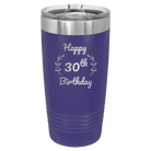 Personalized purple 20 oz vacuum insulated tumbler with 'Happy Birthday' design