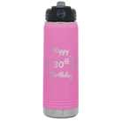 Personalized light purple 20 oz vacuum insulated water bottle with 'Happy Birthday' design
