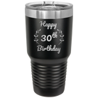 Personalized black 30 oz vacuum insulated tumbler with 'Happy Birthday' design