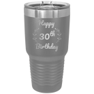 Personalized dark gray 30 oz vacuum insulated tumbler with 'Happy Birthday' design