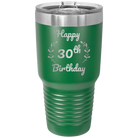 Personalized green 30 oz vacuum insulated tumbler with 'Happy Birthday' design