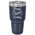 Personalized navy 30 oz vacuum insulated tumbler with 'Happy Birthday' design