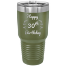 Personalized olive green 30 oz vacuum insulated tumbler with 'Happy Birthday' design