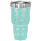 Personalized teal 30 oz vacuum insulated tumbler with 'Happy Birthday' design