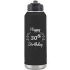 Personalized black 32 oz vacuum insulated water bottle with 'Happy Birthday' design