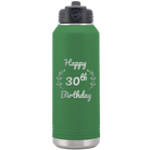 Personalized green 32 oz vacuum insulated water bottle with 'Happy Birthday' design