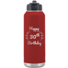 Personalized maroon 32 oz vacuum insulated water bottle with 'Happy Birthday' design