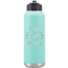 Personalized teal 32 oz vacuum insulated water bottle with 'Happy Birthday' design