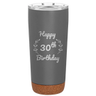 Personalized storm gray 20 oz vacuum insulated tumbler with 'Happy Birthday' design