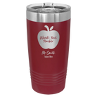 Personalized maroon 20 oz vacuum insulated tumbler with 'Worlds Best Teacher' design