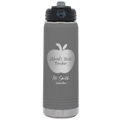 Personalized dark gray 20 oz vacuum insulated water bottle with 'Worlds Best Teacher' design