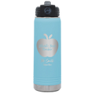 Personalized light blue 20 oz vacuum insulated water bottle with 'Worlds Best Teacher' design
