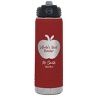 Personalized maroon 20 oz vacuum insulated water bottle with 'Worlds Best Teacher' design