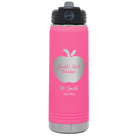 Personalized pink 20 oz vacuum insulated water bottle with 'Worlds Best Teacher' design