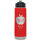 Personalized red 20 oz vacuum insulated water bottle with 'Worlds Best Teacher' design