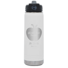 Personalized white 20 oz vacuum insulated water bottle with 'Worlds Best Teacher' design