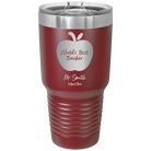 Personalized maroon 30 oz vacuum insulated tumbler with 'Worlds Best Teacher' design