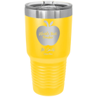 Personalized yellow 30 oz vacuum insulated tumbler with 'Worlds Best Teacher' design