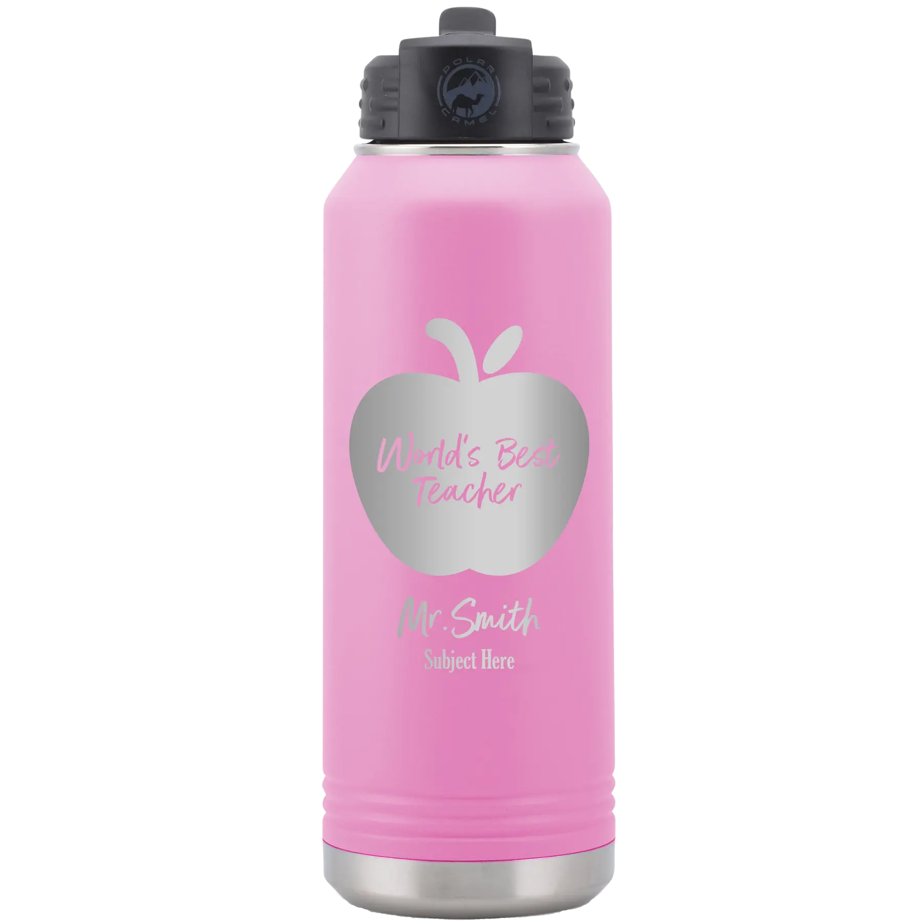 Personalized light purple 32 oz vacuum insulated water bottle with 'Worlds Best Teacher' design