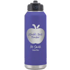 Personalized purple 32 oz vacuum insulated water bottle with 'Worlds Best Teacher' design