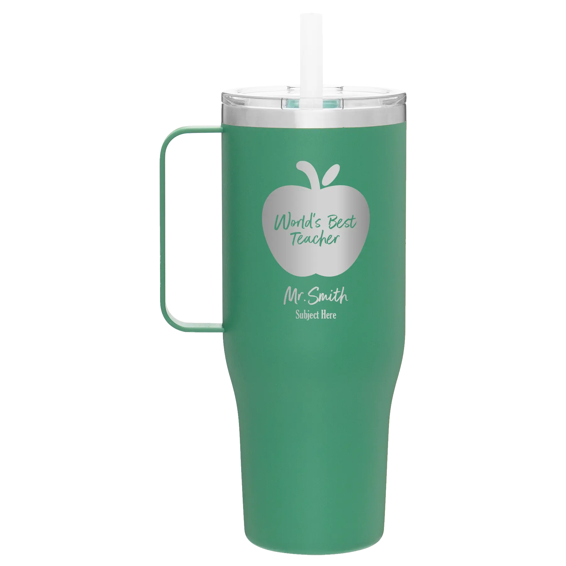 Personalized forage 40 oz vacuum insulated tumbler mug with 'Worlds Best Teacher' design
