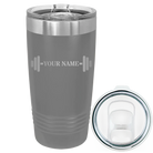 Personalized dark gray 20 oz vacuum insulated tumbler with 'WEIGHTS NAME' design