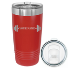 Personalized red 20 oz vacuum insulated tumbler with 'WEIGHTS NAME' design
