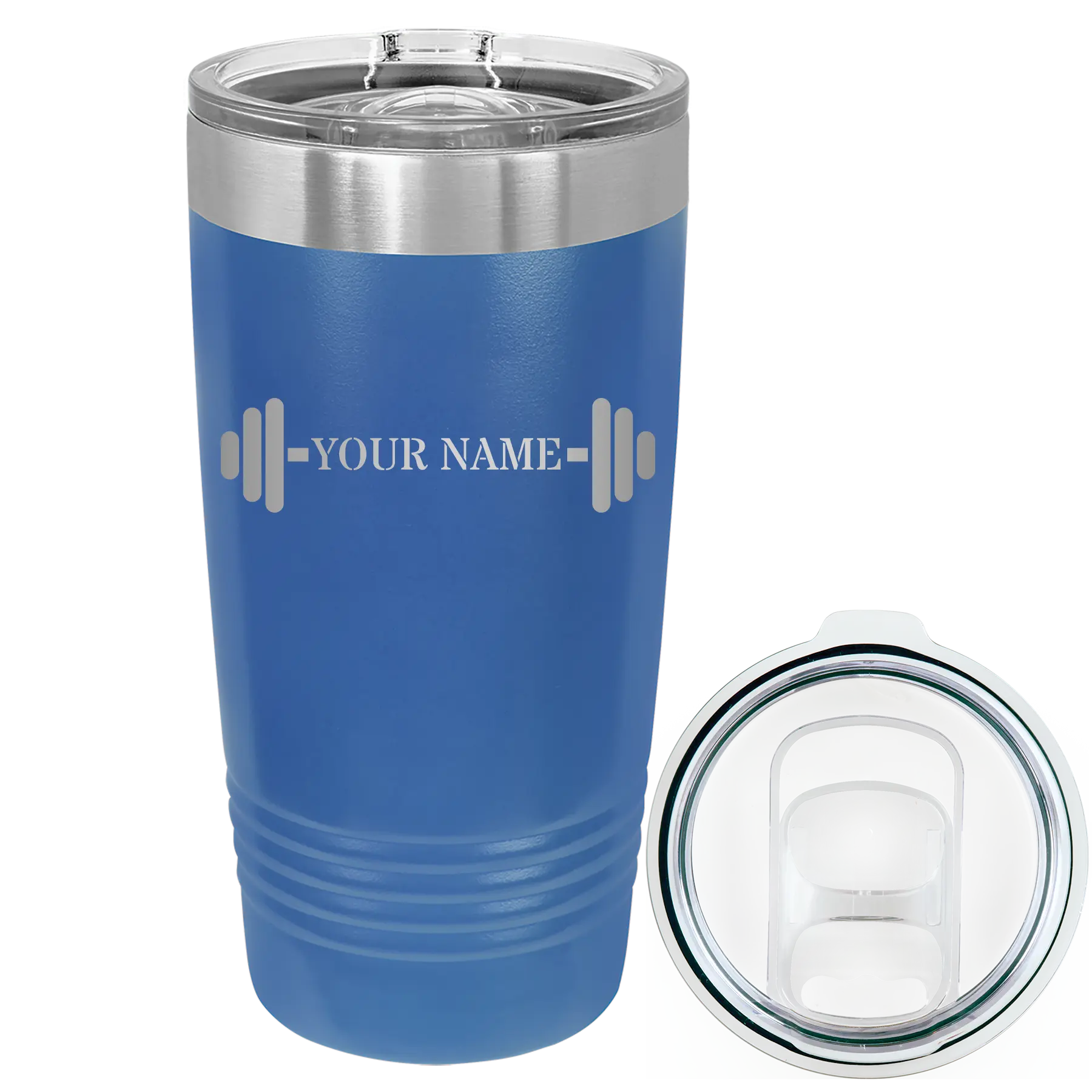 Personalized royal blue 20 oz vacuum insulated tumbler with 'WEIGHTS NAME' design