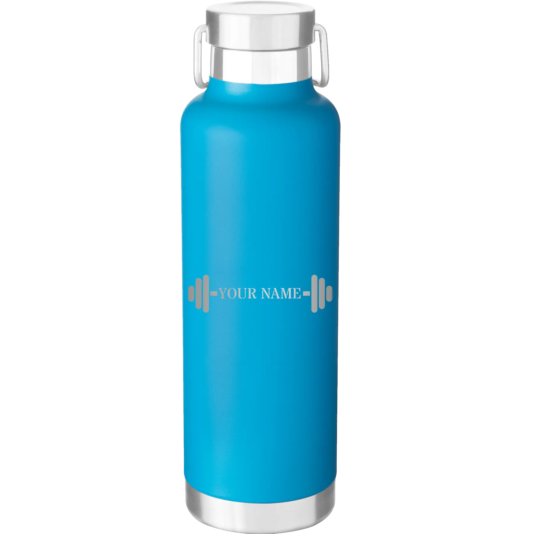 Personalized aqua 24 oz vacuum insulated water bottle with 'WEIGHTS NAME' design