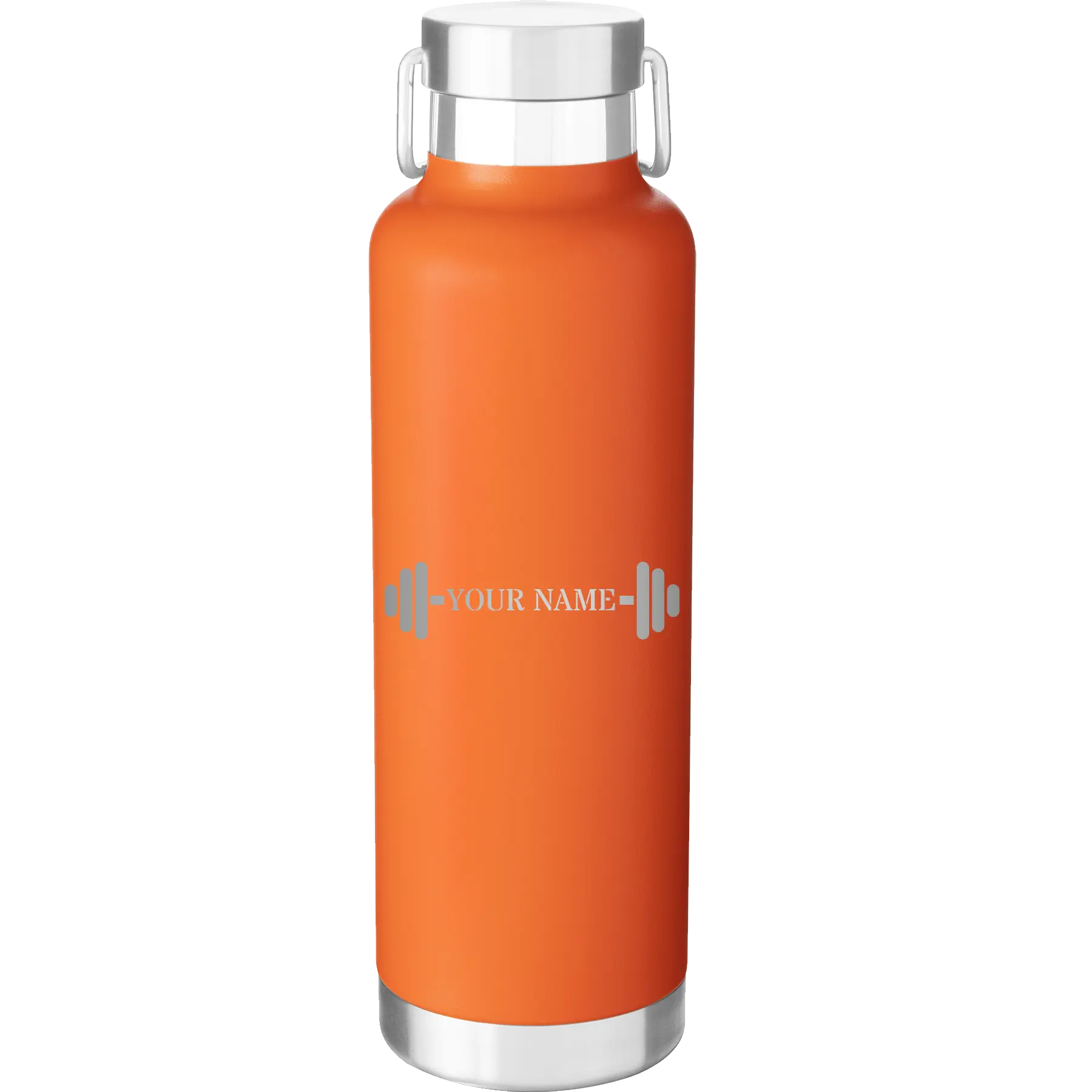 Personalized orange 24 oz vacuum insulated water bottle with 'WEIGHTS NAME' design