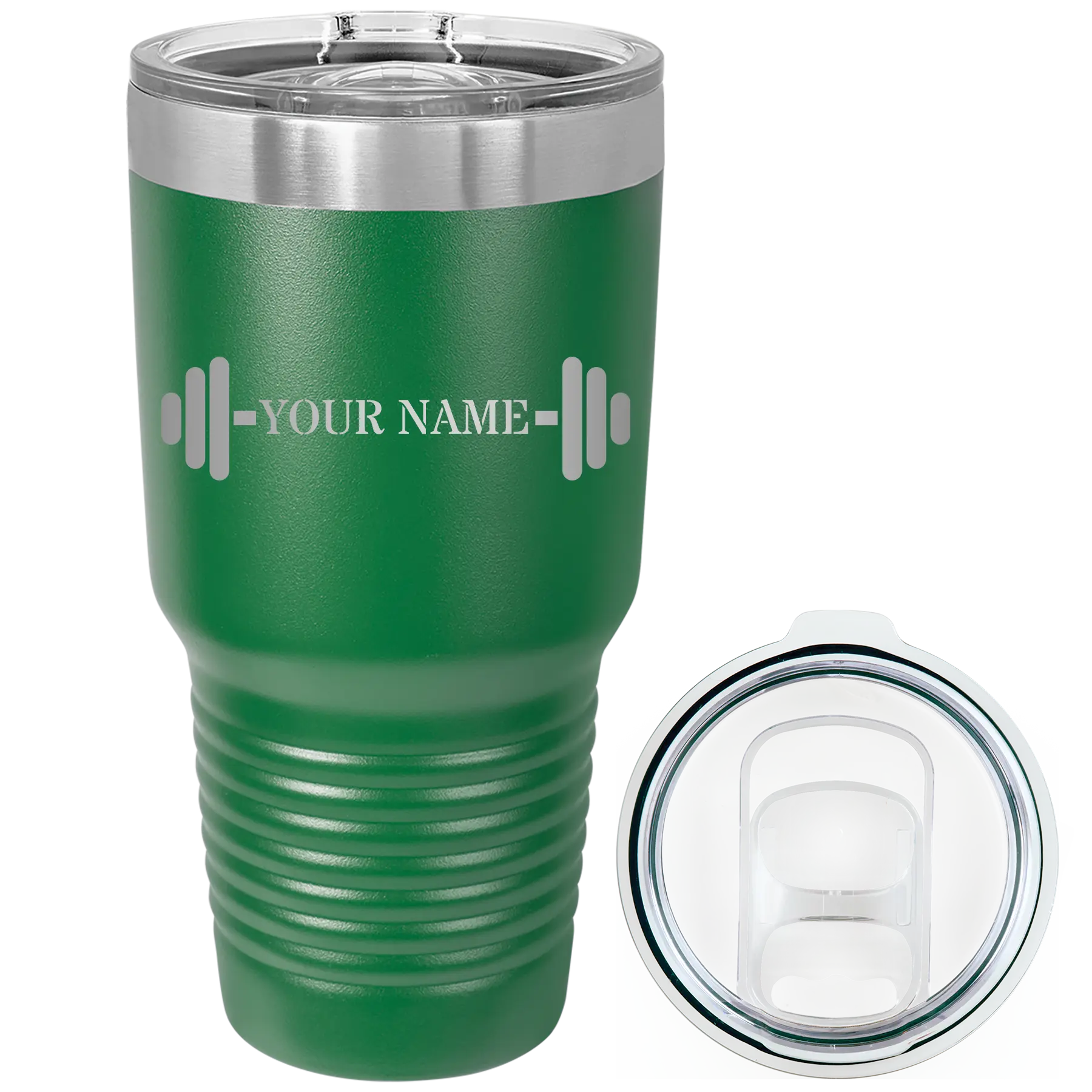 Personalized green 30 oz vacuum insulated tumbler with 'WEIGHTS NAME' design