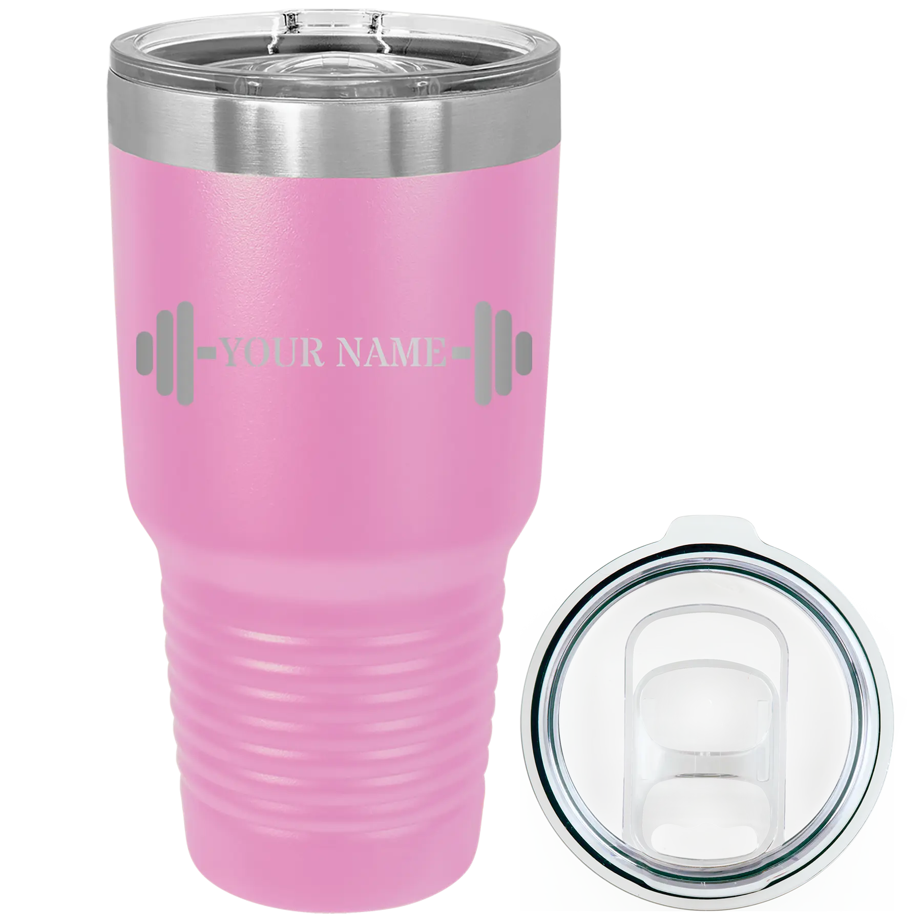 Personalized light purple 30 oz vacuum insulated tumbler with 'WEIGHTS NAME' design